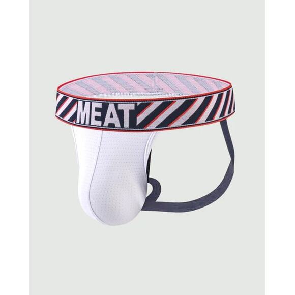 Mens Jockstrap "Prime Beef" by Meat Training White Mesh LG/XL - Picture 2 of 2